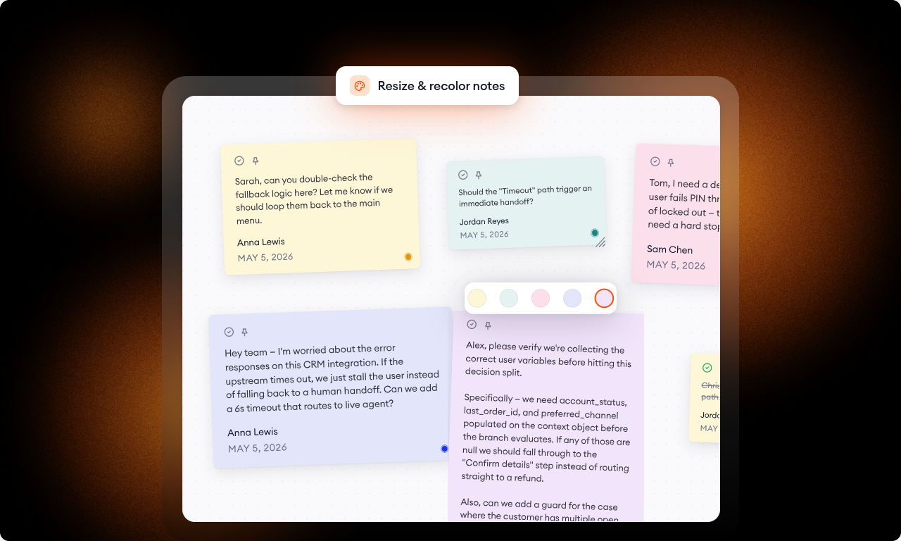 Notes in Decision Engine: color coding and resizing