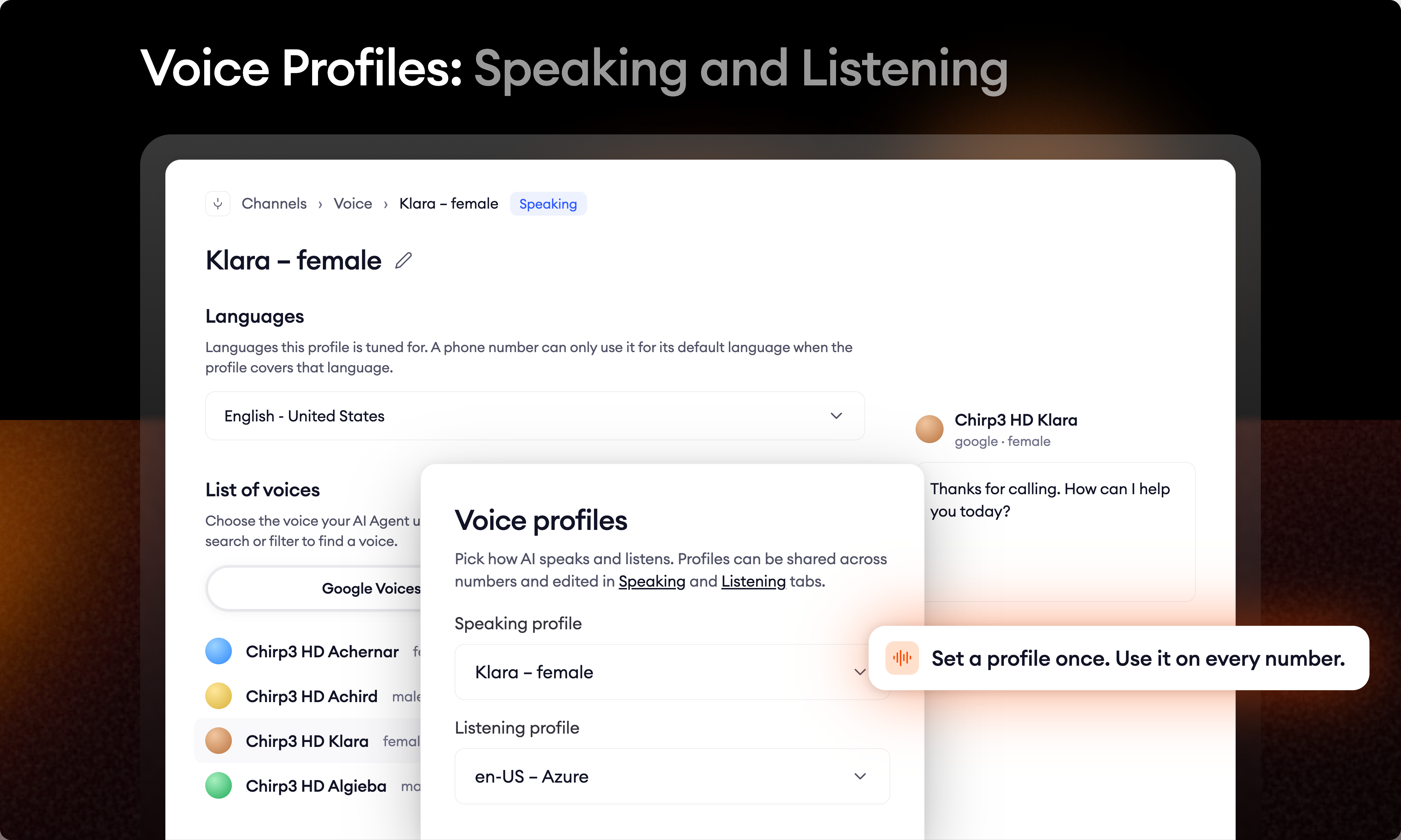 Voice profiles: configure how your AI Agent speaks and listens, once