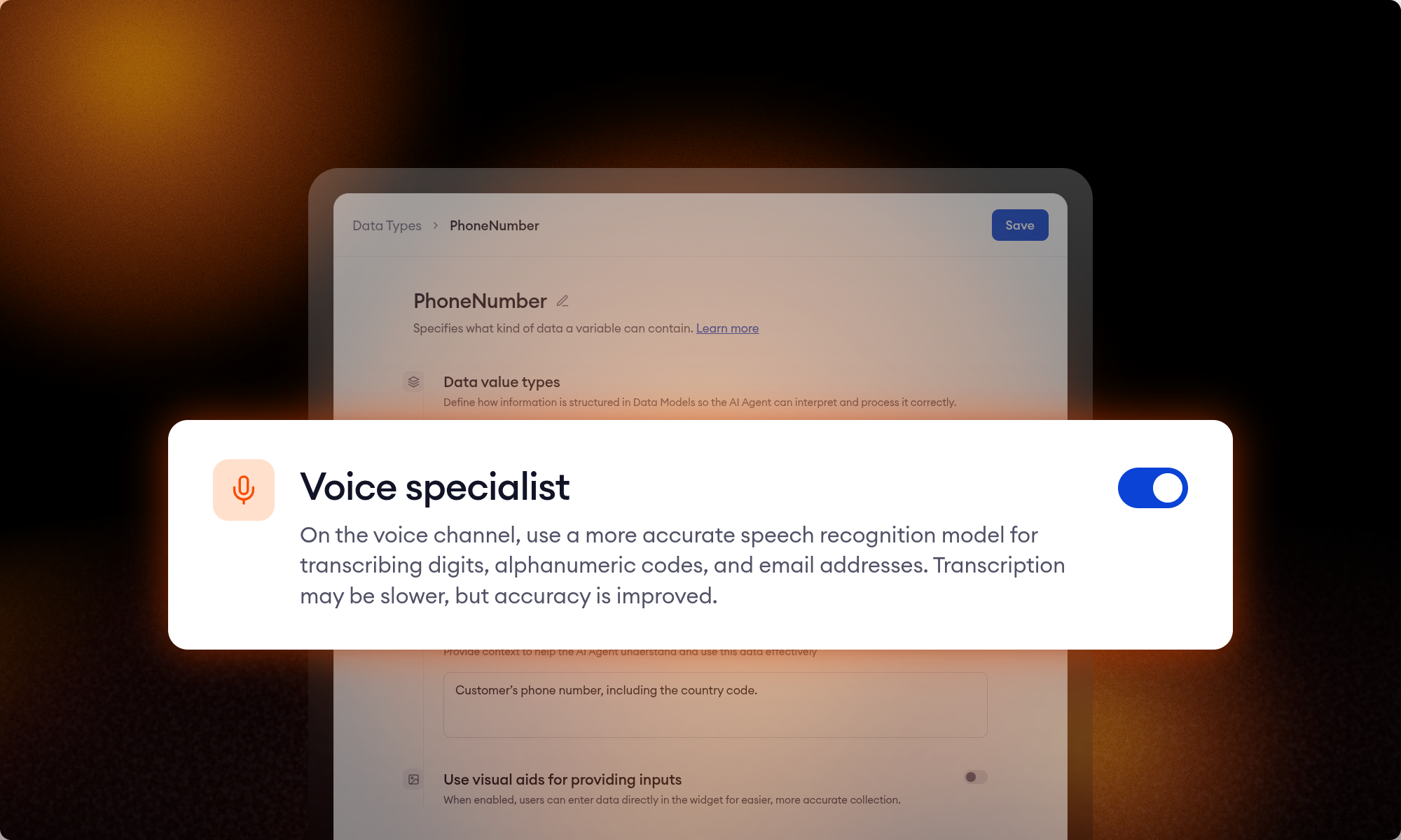 Voice specialist: accurate transcription of digits, codes, emails